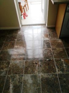 Terrazzo tiles etched with vinegar after restoration