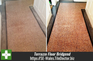Dirty Terrazzo Floor Deep Cleaned Burnished and Sealed in Bridgend